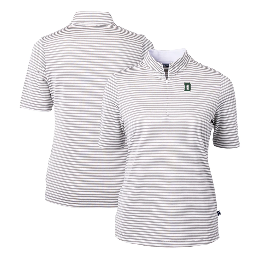 Women's Cutter & Buck Gray Dartmouth Big Green DryTec Virtue Eco Pique Stripe Recycled Polo