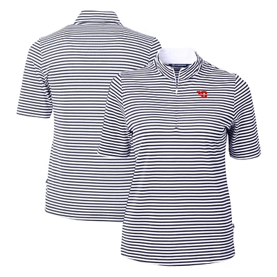 Women's Cutter & Buck  Navy Dayton Flyers DryTec Virtue Eco Pique Stripe Recycled Polo