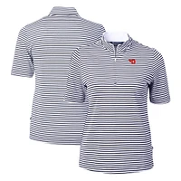 Women's Cutter & Buck  Navy Dayton Flyers DryTec Virtue Eco Pique Stripe Recycled Polo