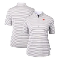 Women's Cutter & Buck  Gray Dayton Flyers DryTec Virtue Eco Pique Stripe Recycled Polo