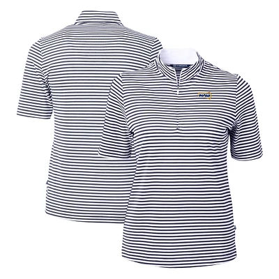 Women's Cutter & Buck  Navy Northern Arizona Lumberjacks DryTec Virtue Eco Pique Stripe Recycled Polo