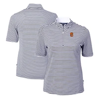Women's Cutter & Buck  Navy Syracuse Orange DryTec Virtue Eco Pique Stripe Recycled Polo