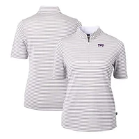 Women's Cutter & Buck  Gray TCU Horned Frogs DryTec Virtue Eco Pique Stripe Recycled Polo
