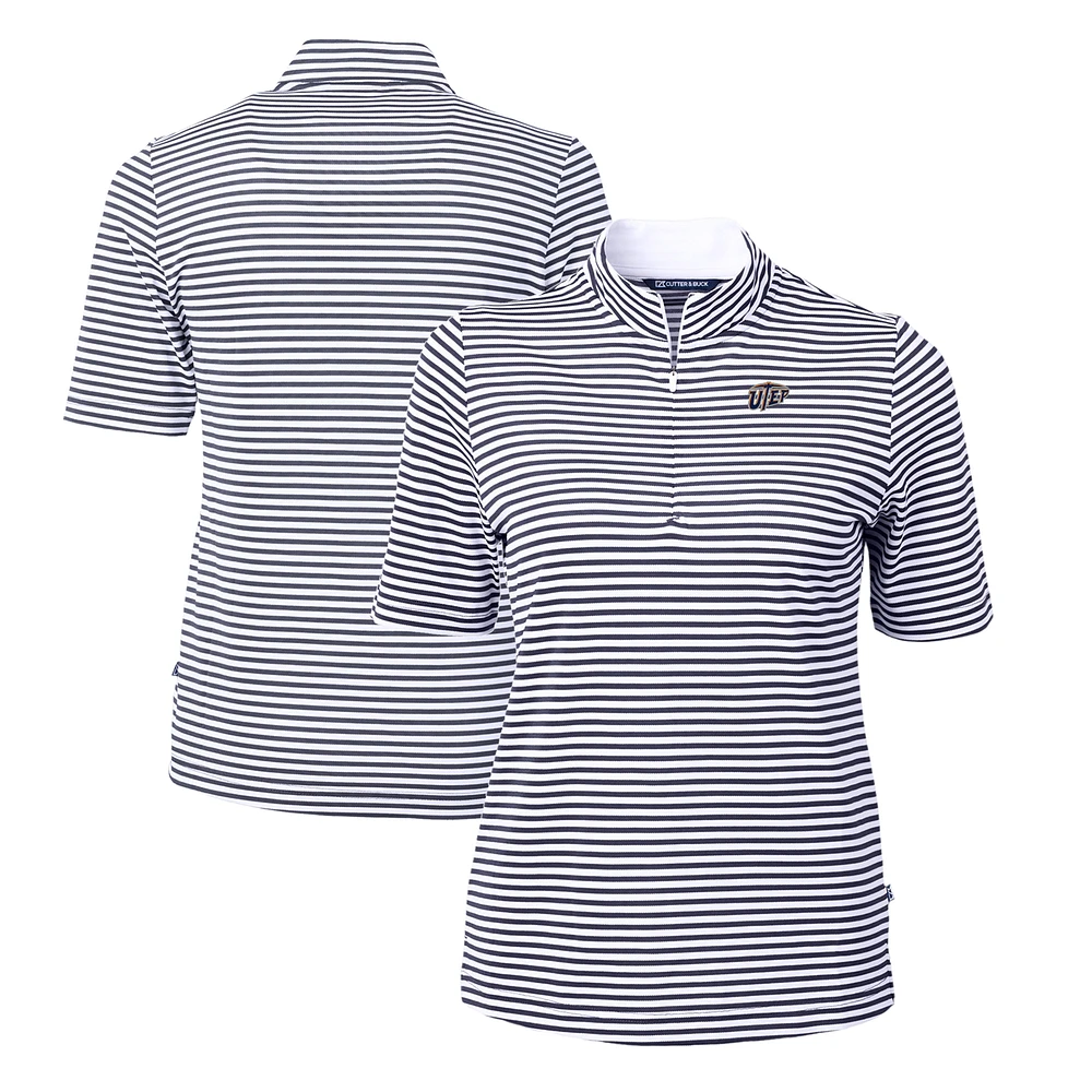 Women's Cutter & Buck Navy UTEP Miners DryTec Virtue Eco Pique Stripe Recycled Polo