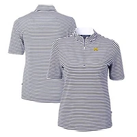 Women's Cutter & Buck  Navy Michigan Wolverines DryTec Virtue Eco Pique Stripe Recycled Polo
