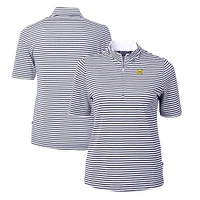 Women's Cutter & Buck  Navy Michigan Wolverines DryTec Virtue Eco Pique Stripe Recycled Polo