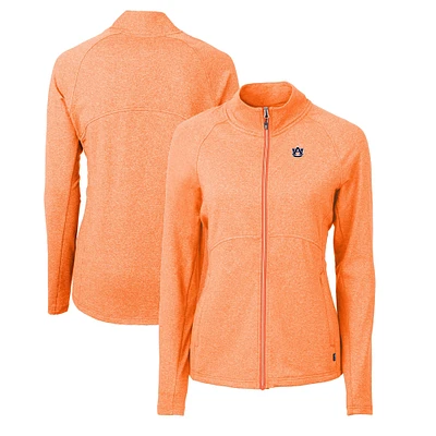 Women's Cutter & Buck  Heather Orange Auburn Tigers Adapt Eco Knit Recycled Full-Zip Jacket