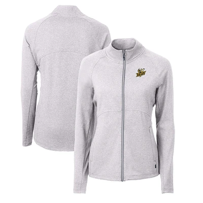 Women's Cutter & Buck  Heather Gray Baldwin Wallace Yellow Jackets Adapt Eco Knit Heather Recycled Full-Zip Jacket