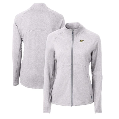 Women's Cutter & Buck  Heather Gray Purdue Boilermakers Adapt Eco Knit Heather Recycled Full-Zip Jacket