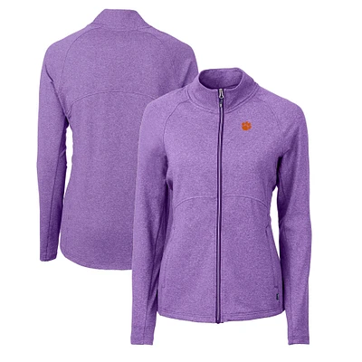 Women's Cutter & Buck  Heather Purple Clemson Tigers Adapt Eco Knit Recycled Full-Zip Jacket