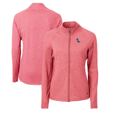Women's Cutter & Buck Heather Ole Miss Rebels Adapt Eco Knit Heather Recycled Full-Zip Jacket