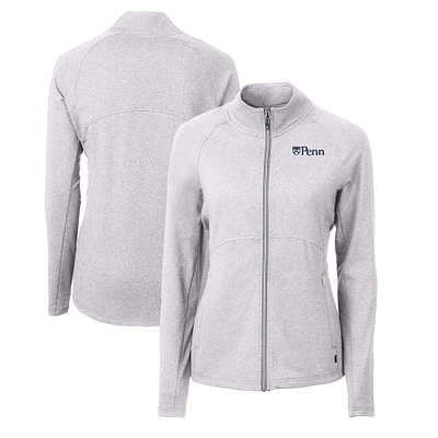 Women's Cutter & Buck  Heather Gray Pennsylvania Quakers Adapt Eco Knit Recycled Full-Zip Jacket