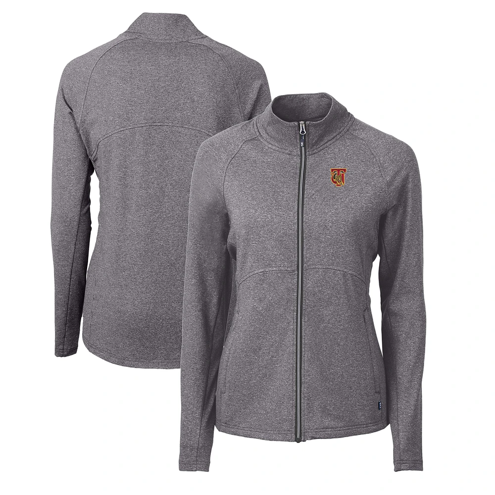 Women's Cutter & Buck Heather Black Tuskegee Golden Tigers Adapt Eco Knit Recycled Full-Zip Jacket