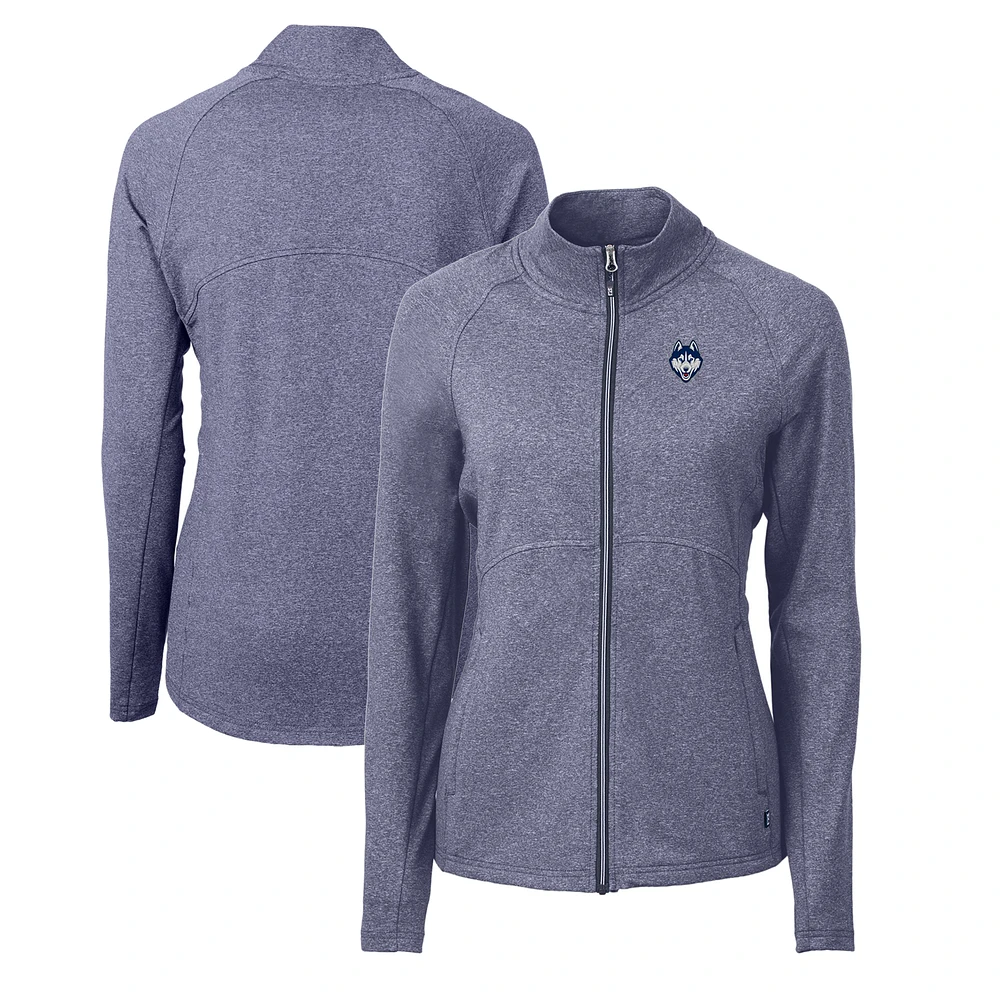 Women's Cutter & Buck  Heather Navy UConn Huskies Adapt Eco Knit Recycled Full-Zip Jacket