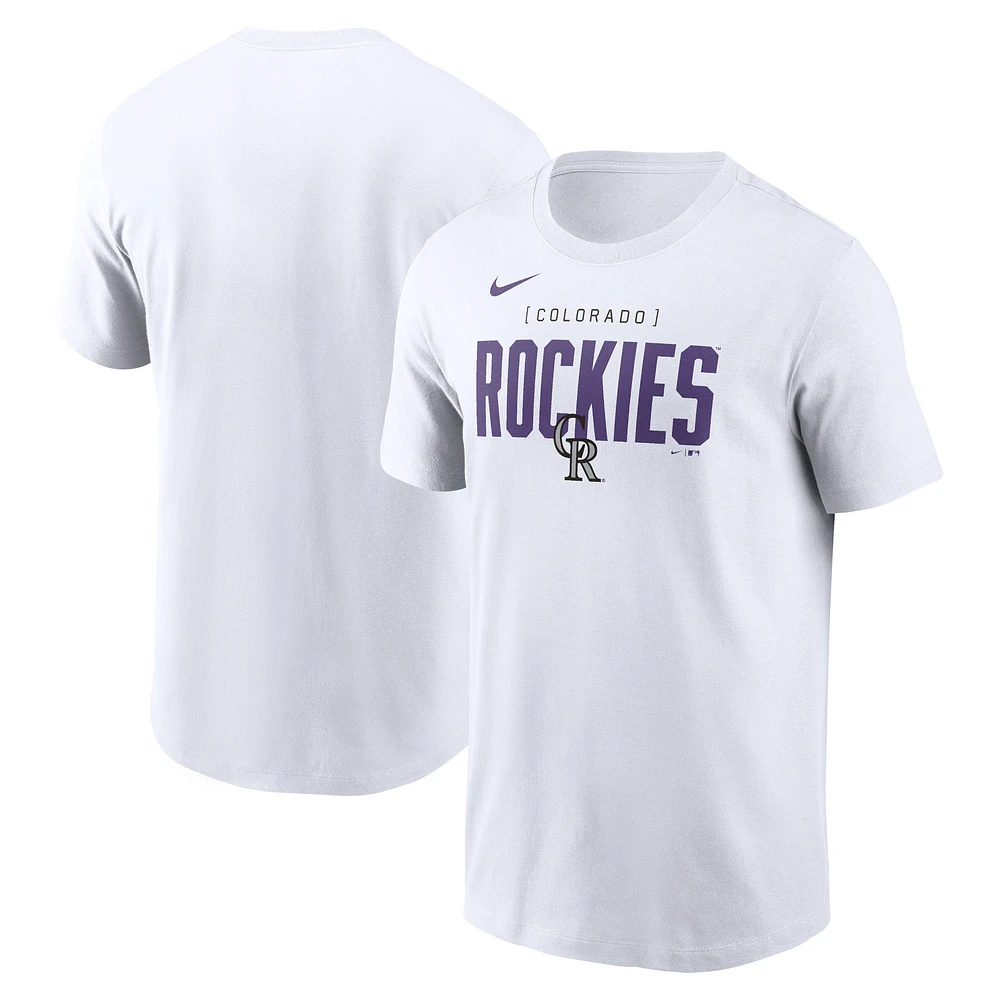 Men's Nike White Colorado Rockies Home Team Bracket Stack T-Shirt