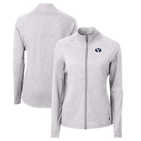 Women's Cutter & Buck  Heather Gray BYU Cougars Adapt Eco Knit Recycled Full-Zip Jacket
