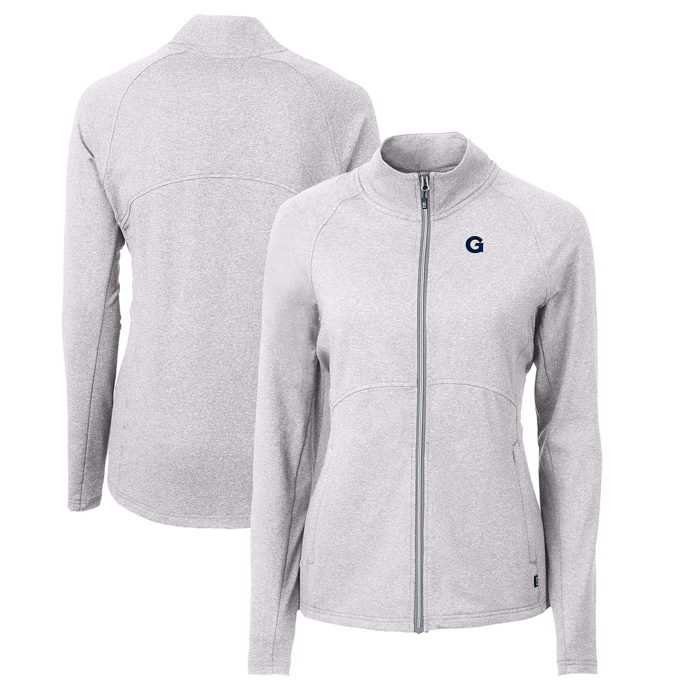 Women's Cutter & Buck Heather Gray Georgetown Hoyas Adapt Eco Knit Recycled Full-Zip Jacket