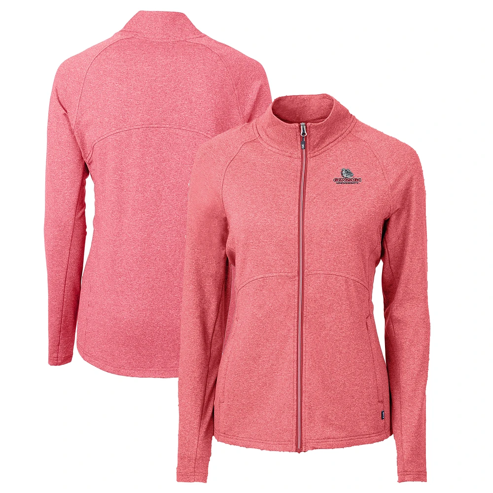 Women's Cutter & Buck Heather Red Gonzaga Bulldogs Adapt Eco Knit Heather Recycled Full-Zip Jacket