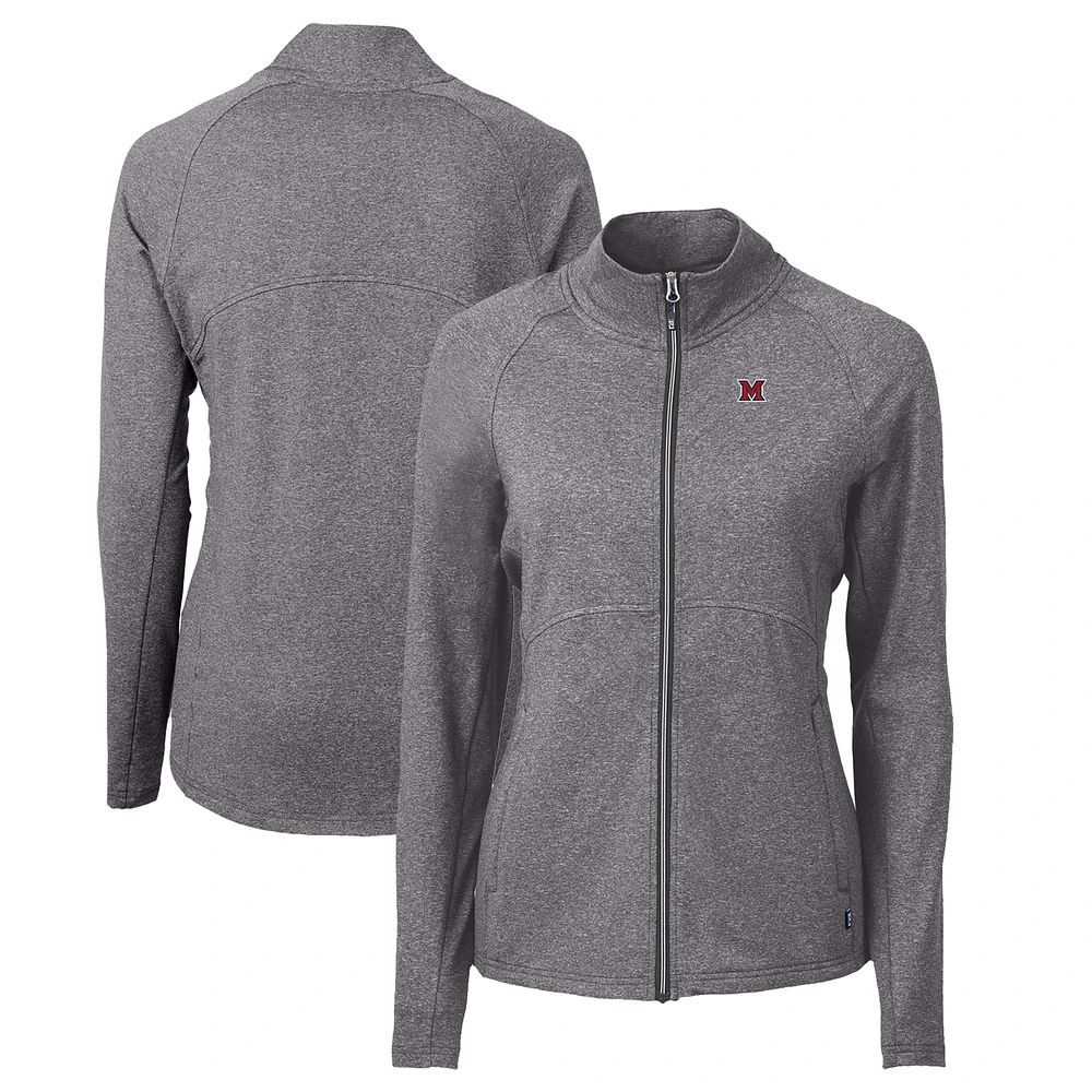Women's Cutter & Buck Heather Black Miami University RedHawks Adapt Eco Knit Recycled Full-Zip Jacket