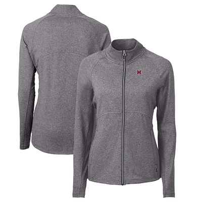 Women's Cutter & Buck  Heather Black Miami University RedHawks Adapt Eco Knit Recycled Full-Zip Jacket