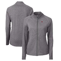Women's Cutter & Buck  Heather Black Miami University RedHawks Adapt Eco Knit Recycled Full-Zip Jacket