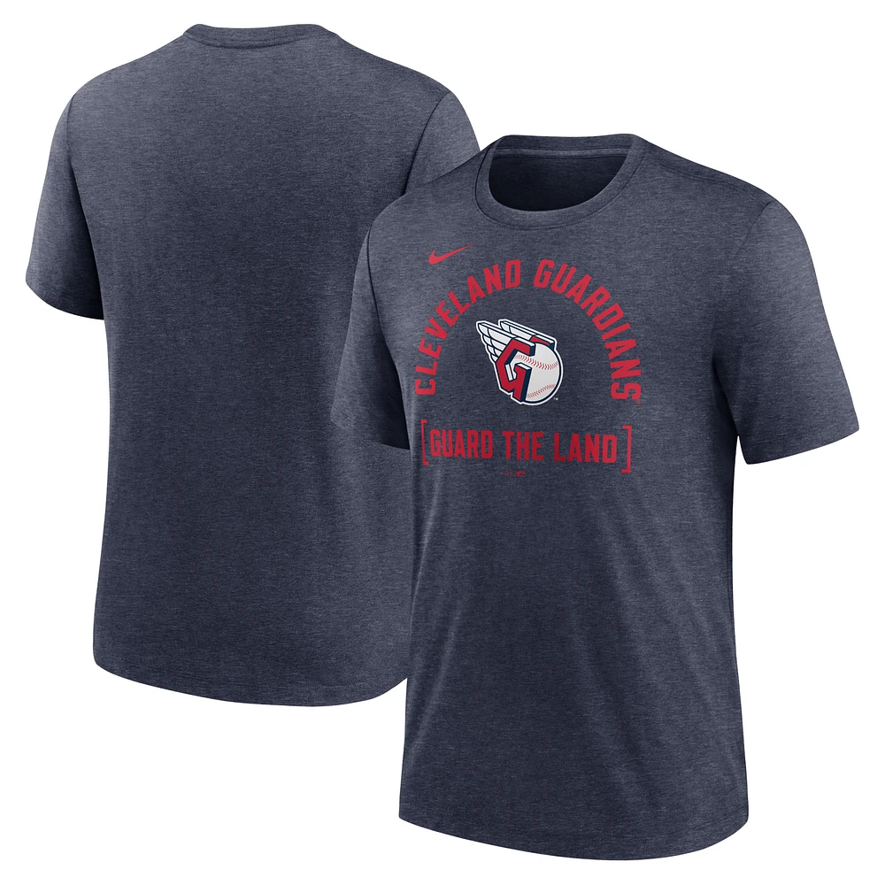 Men's Nike Heather Navy Cleveland Guardians Swing Big Tri-Blend T-Shirt