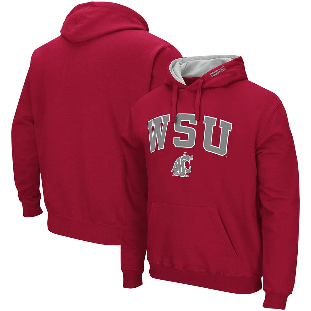 Men's Colosseum Crimson Washington State Cougars Arch & Logo 3.0 Pullover Hoodie