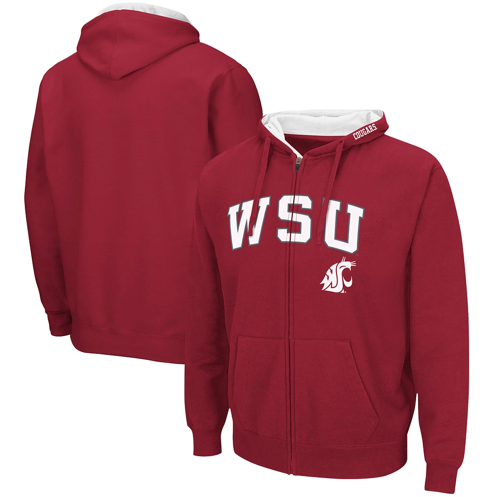 Men's Colosseum  Crimson Washington State Cougars Arch & Logo 3.0 Full-Zip Hoodie