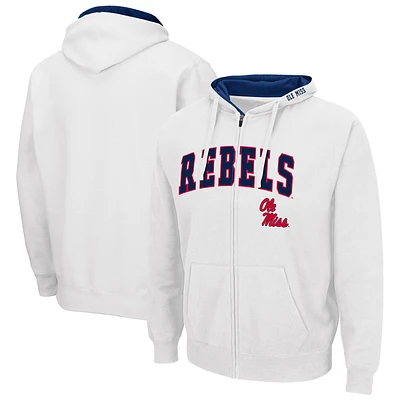 Men's Colosseum  White Ole Miss Rebels Arch & Logo 3.0 Full-Zip Hoodie