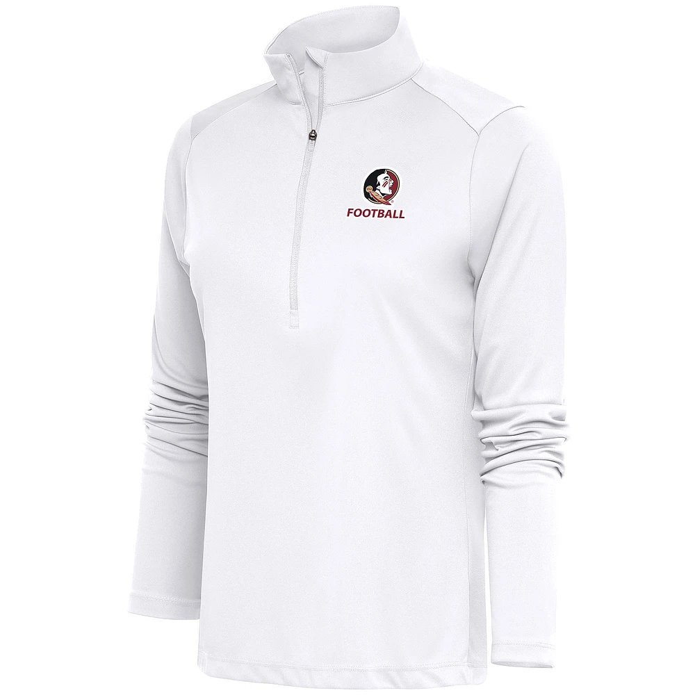 Women's Antigua White Florida State Seminoles Football Tribute Half-Zip Pullover Top