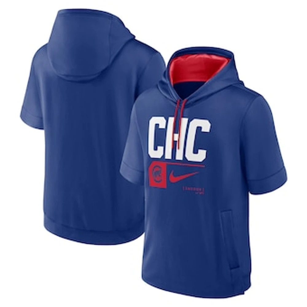 Men's Nike Royal Chicago Cubs Tri Code Lockup Short Sleeve Pullover Hoodie