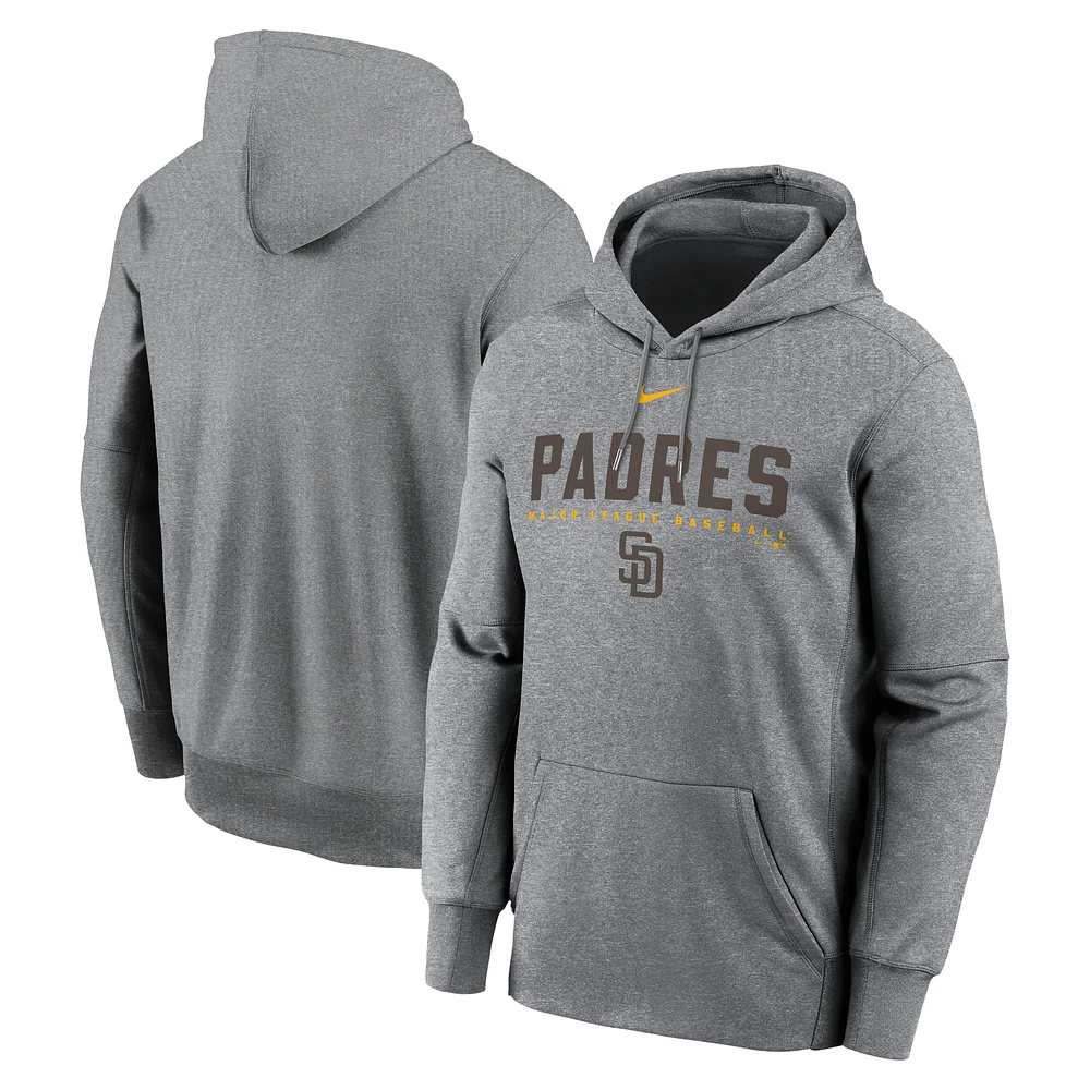 Men's Nike Heather Charcoal San Diego Padres Therma Fleece Pullover Hoodie