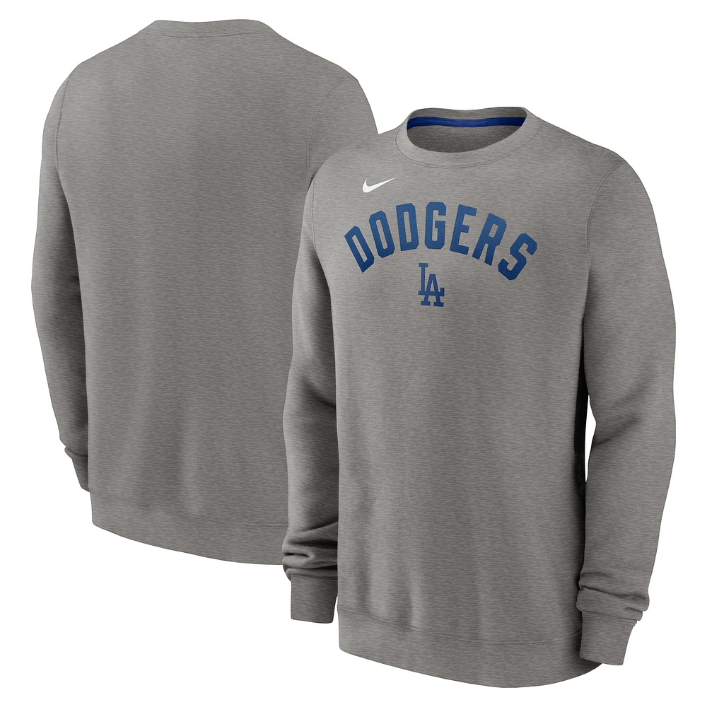 Men's Nike Heather Charcoal Los Angeles Dodgers Classic Fleece Performance Pullover Sweatshirt