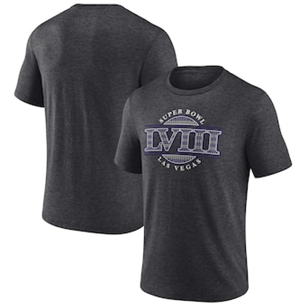 Men's Fanatics Heather Charcoal Super Bowl LVIII All Bulbs Tri-Blend T-Shirt