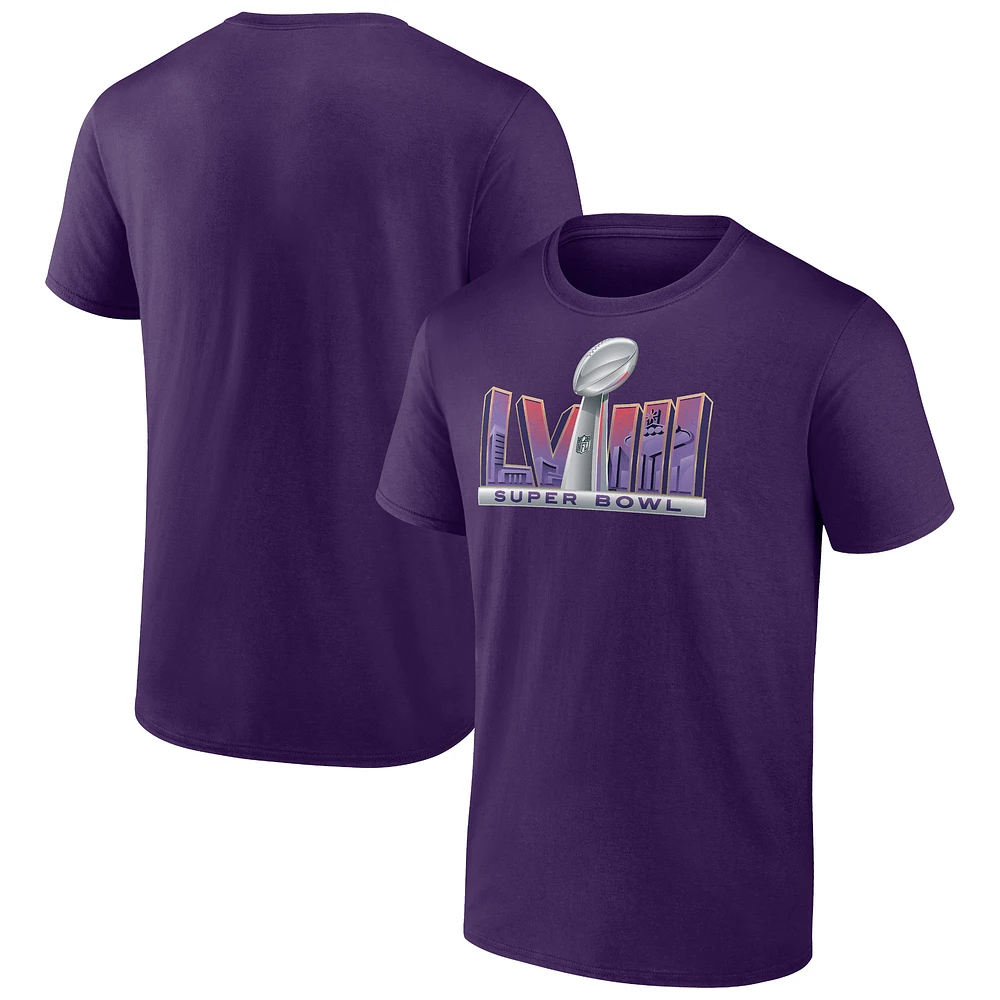 Men's Fanatics Purple Super Bowl LVIII Trophy Dimension T-Shirt