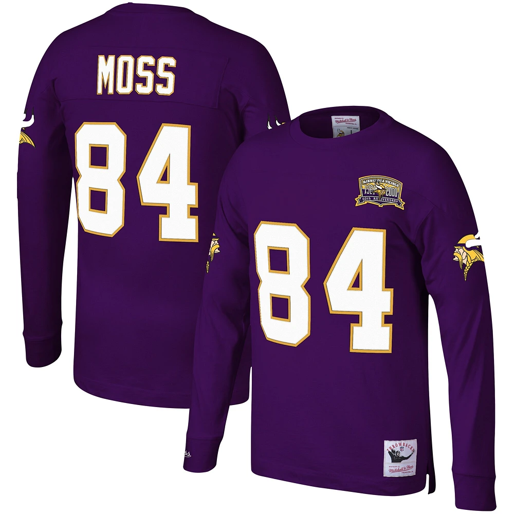 Men's Mitchell & Ness Randy Moss Purple Minnesota Vikings Big Tall Retired Player Name Number Long Sleeve Top