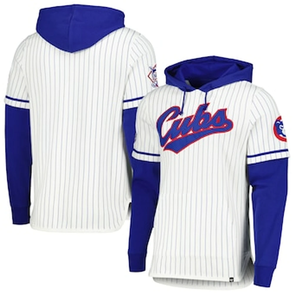 Men's '47 White Chicago Cubs Pinstripe Double Header Pullover Hoodie