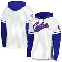 Men's '47 White Chicago Cubs Pinstripe Double Header Pullover Hoodie