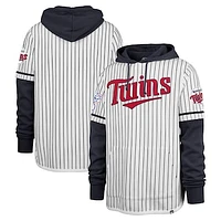 Men's '47 White Minnesota Twins Pinstripe Double Header Pullover Hoodie