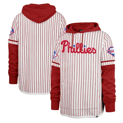 Men's '47 White Philadelphia Phillies Pinstripe Double Header Pullover Hoodie