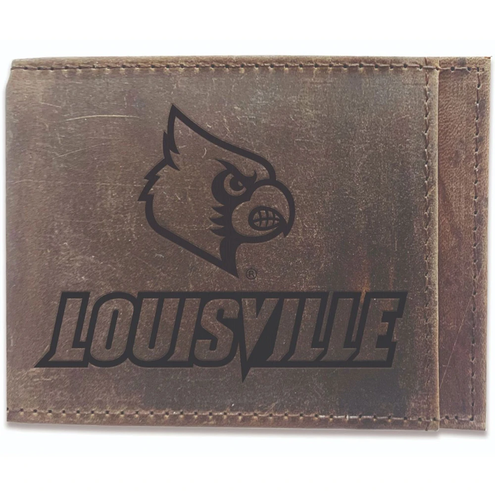 Brown Louisville Cardinals Bifold Leather Wallet
