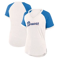 Women's Fanatics White/Royal Atlanta Braves For the Team Slub Raglan V-Neck Jersey T-Shirt