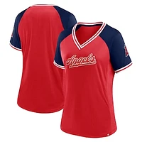 Women's Fanatics Red Los Angeles Angels Glitz & Glam League Diva Raglan V-Neck T-Shirt