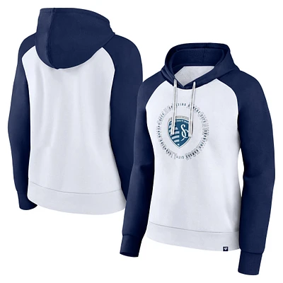 Women's Fanatics White/Navy Sporting Kansas City Instep Pullover Hoodie