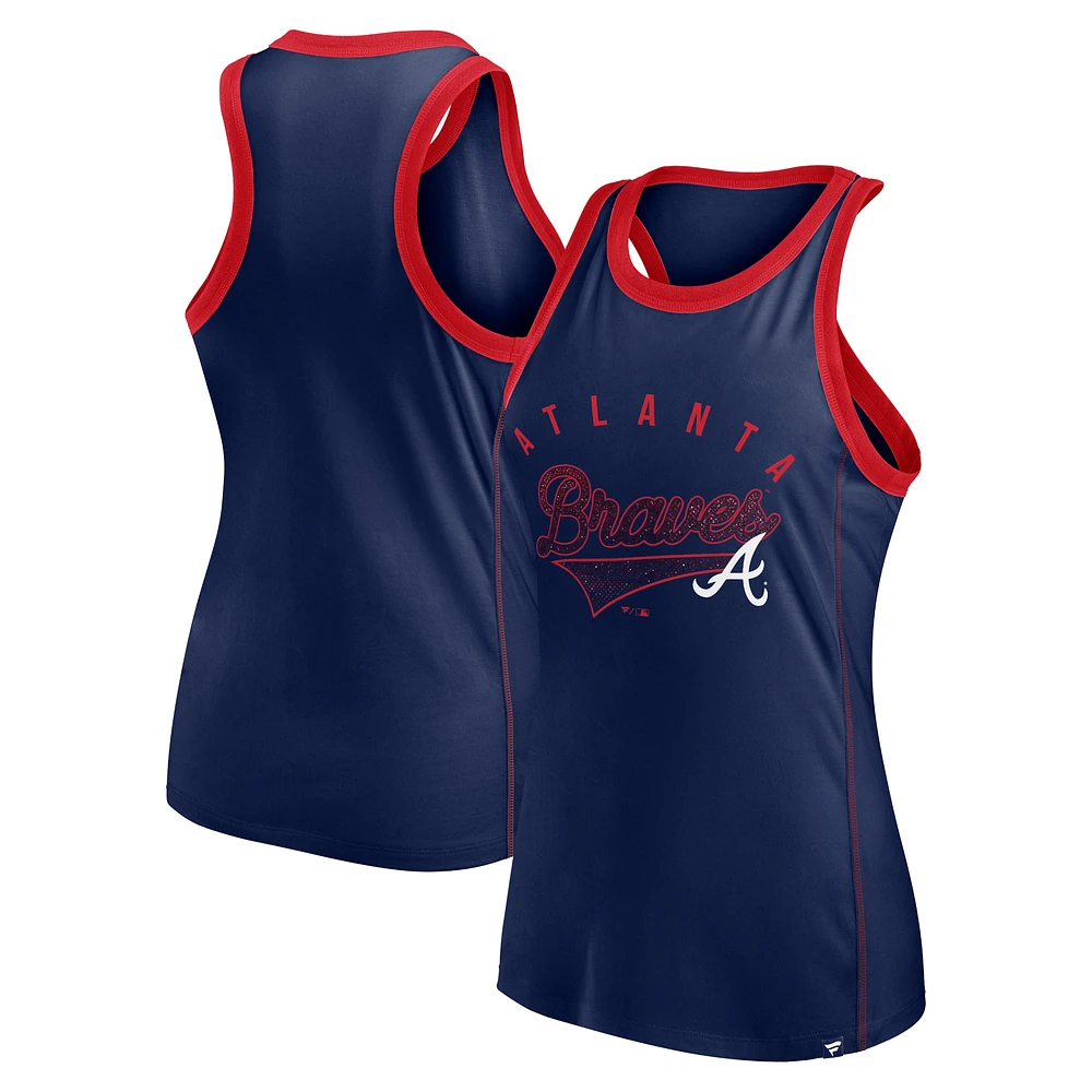 Women's Fanatics Navy Atlanta Braves Tailsweep Fashion Racerback Rhinestone Tank Top