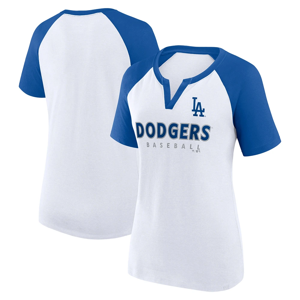 Women's Fanatics White Los Angeles Dodgers Shut Out Raglan Notch Neck T-Shirt