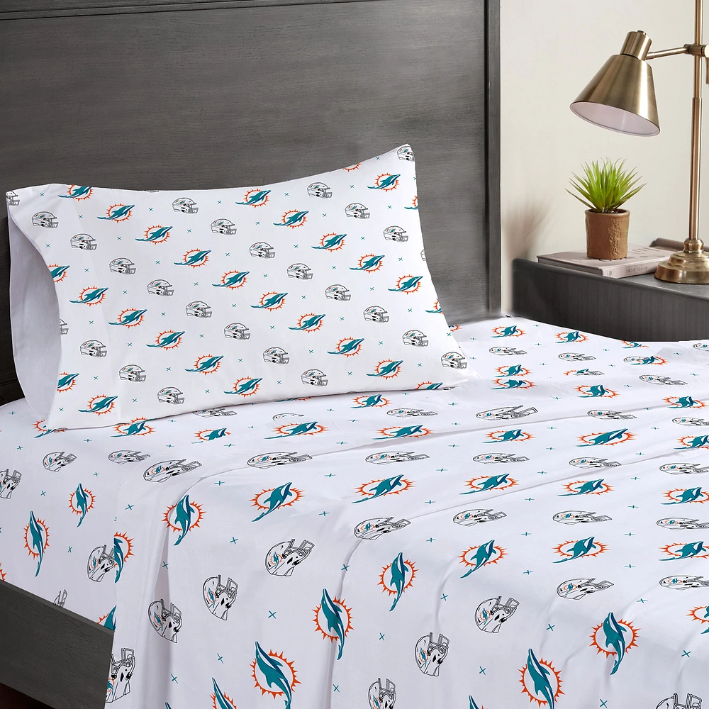 Miami Dolphins Three-Piece Twin Sheet Set