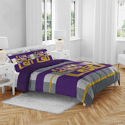 LSU Tigers Three-Piece Heathered Stripe Queen Bed Set