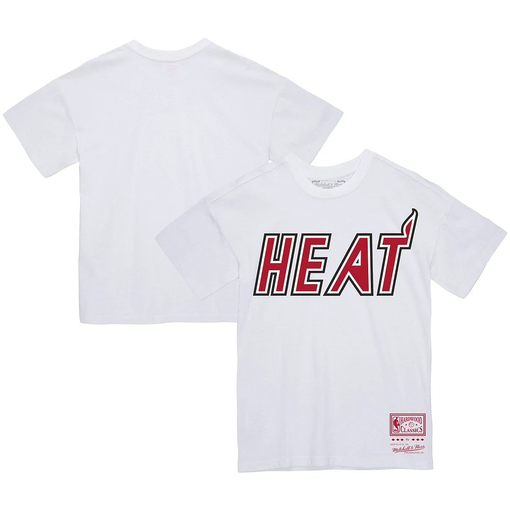 Unisex Mitchell & Ness  White Miami Heat Hardwood Classics Throwback Logo T-Shirt