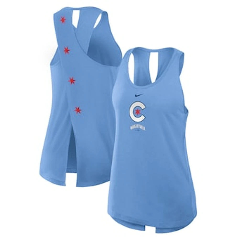 Women's Nike Powder Blue Chicago Cubs City Connect Crossed Back Tank Top